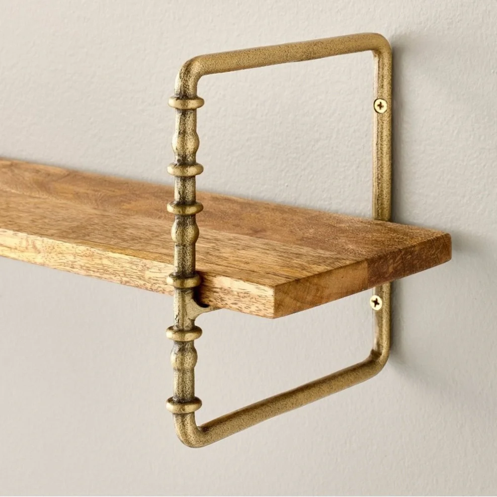 Twisted Brass and Wood Singular Wall Shelf, 24” Hearth & Hand Magnolia, SOLD OUT - Picture 2 of 6